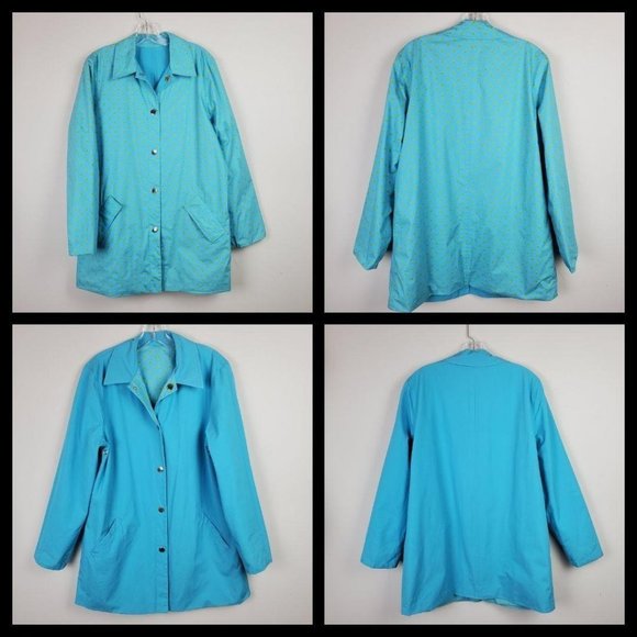 Jones New York Reversible Blue Dots Trench Coat M - Picture 2 of 13